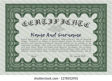 Green Certificate. Cordial design. Customizable, Easy to edit and change colors. With guilloche pattern. 