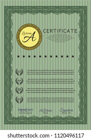 Green Certificate. Cordial design. With great quality guilloche pattern. Customizable, Easy to edit and change colors. 