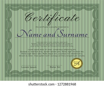 Green Certificate. Cordial design. With linear background. Detailed. 