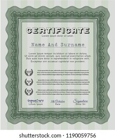 Green Certificate. Customizable, Easy to edit and change colors. With guilloche pattern and background. Money design. 