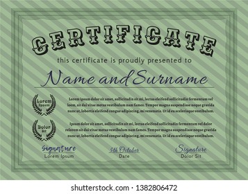 Green Certificate. Customizable, Easy to edit and change colors. With guilloche pattern. Beauty design. 