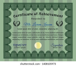 Green Certificate. Customizable, Easy to edit and change colors. Complex background. Money style design. 