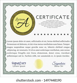 Green Certificate. Customizable, Easy to edit and change colors. With complex linear background. Money Pattern design. 