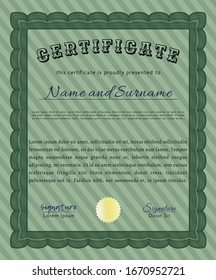 Green Certificate. Detailed. Complex background. Money design. 