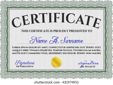 Green Certificate. Detailed. Complex design. Printer friendly. 