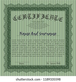 Green Certificate. Detailed. With complex linear background. Good design. 