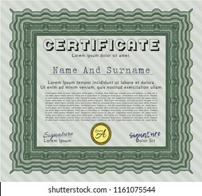 Green Certificate. Detailed. With guilloche pattern and background. Elegant design. 