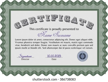 Green Certificate. Detailed. Printer friendly. Complex design. 