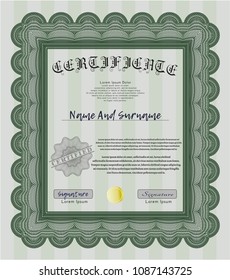  Green Certificate diploma or award template. Easy to print. Detailed. Money design. 