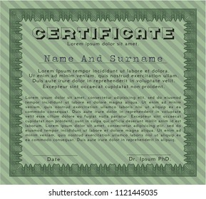 Green Certificate diploma or award template. Sophisticated design. With linear background. Customizable, Easy to edit and change colors. 