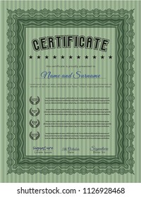 Green Certificate diploma or award template. With great quality guilloche pattern. Vector illustration. Money Pattern. 