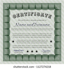Green Certificate diploma or award template. Money design. With linear background. Vector illustration. 