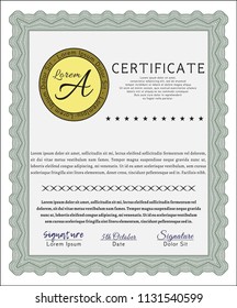 Green Certificate diploma or award template. With linear background. Modern design. Vector illustration. 