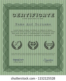 Green Certificate diploma or award template. With complex background. Good design. Customizable, Easy to edit and change colors. 