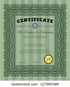 Green Certificate diploma or award template. Printer friendly. Customizable, Easy to edit and change colors. Modern design. 