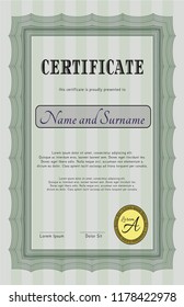 Green Certificate diploma or award template. With quality background. Detailed. Good design. 