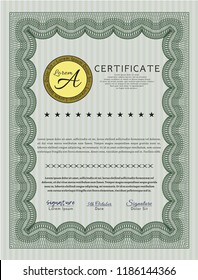 Green Certificate diploma or award template. Vector illustration. With complex background. Excellent design. 