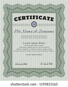 Green Certificate diploma or award template. Nice design. With background. Vector illustration. 