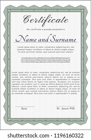 Green Certificate diploma or award template. With background. Customizable, Easy to edit and change colors. Money Pattern design. 