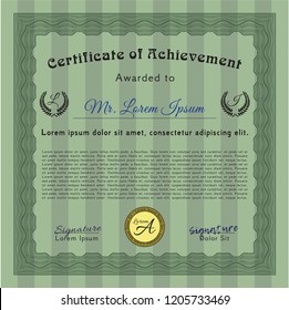 Green Certificate diploma or award template. With background. Customizable, Easy to edit and change colors. Sophisticated design. 