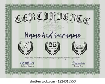 Green Certificate diploma or award template. Artistry design. Easy to print. Customizable, Easy to edit and change colors. 