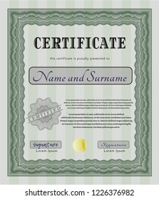 Green Certificate diploma or award template. With quality background. Beauty design. Detailed. 