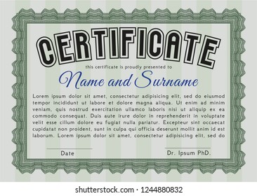 Green Certificate diploma or award template. Easy to print. Customizable, Easy to edit and change colors. Modern design. 
