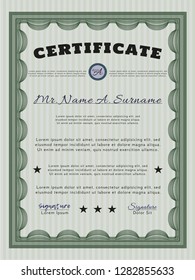 Green Certificate diploma or award template. Detailed. With guilloche pattern and background. Sophisticated design. 