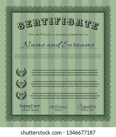 Green Certificate diploma or award template. Modern design. With great quality guilloche pattern. Customizable, Easy to edit and change colors. 