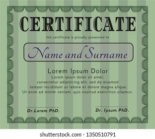 Green Certificate diploma or award template. Customizable, Easy to edit and change colors. With quality background. Sophisticated design. 