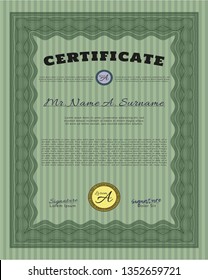 Green Certificate diploma or award template. Superior design. With complex background. Detailed. 