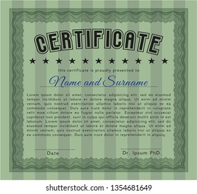 Green Certificate diploma or award template. With complex background. Detailed. Money design. 