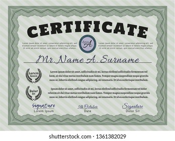 Green Certificate diploma or award template. Detailed. With background. Excellent design. 