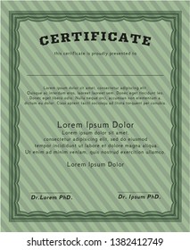 Green Certificate diploma or award template. Perfect design. Vector illustration. With complex linear background. 