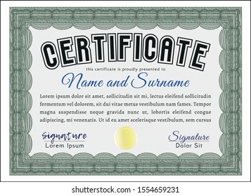 Green Certificate diploma or award template. Elegant design. Customizable, Easy to edit and change colors. Easy to print. 