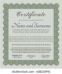 Green Certificate diploma or award template. Money Pattern design. Vector illustration. With quality background. 