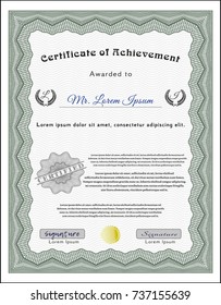 Green Certificate diploma or award template. Easy to print. Detailed. Elegant design. 