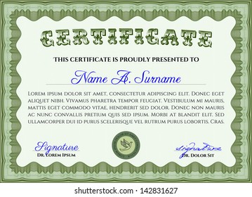 Green certificate or diploma template