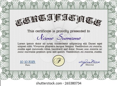 Green certificate or diploma template