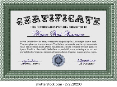 Green certificate or diploma template
