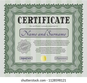 Green Certificate or diploma template. With background. Vector illustration. Nice design. 