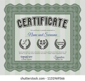 Green Certificate or diploma template. With background. Perfect design. Vector illustration. 