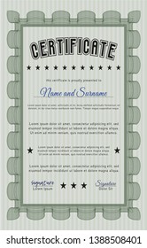Green Certificate or diploma template. With background. Money style design. Customizable, Easy to edit and change colors. 