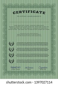 Green Certificate or diploma template. With background. Detailed. Money Pattern. 