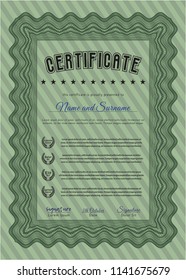 Green Certificate or diploma template. With complex background. Customizable, Easy to edit and change colors. Cordial design. 