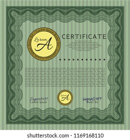 Green Certificate or diploma template. With complex background. Sophisticated design. Customizable, Easy to edit and change colors. 