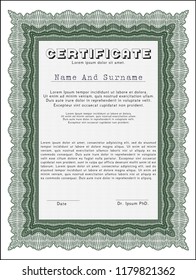 Green Certificate or diploma template. Complex background. Vector illustration. Perfect design. 