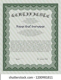 Green Certificate or diploma template. With complex linear background. Customizable, Easy to edit and change colors. Retro design. 