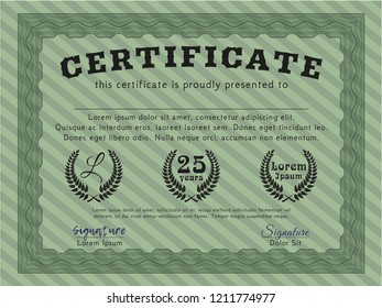 Green Certificate or diploma template. With complex linear background. Modern design. Customizable, Easy to edit and change colors. 
