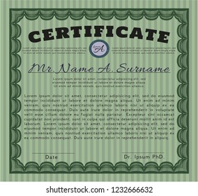 Green Certificate or diploma template. Complex background. Customizable, Easy to edit and change colors. Money design. 